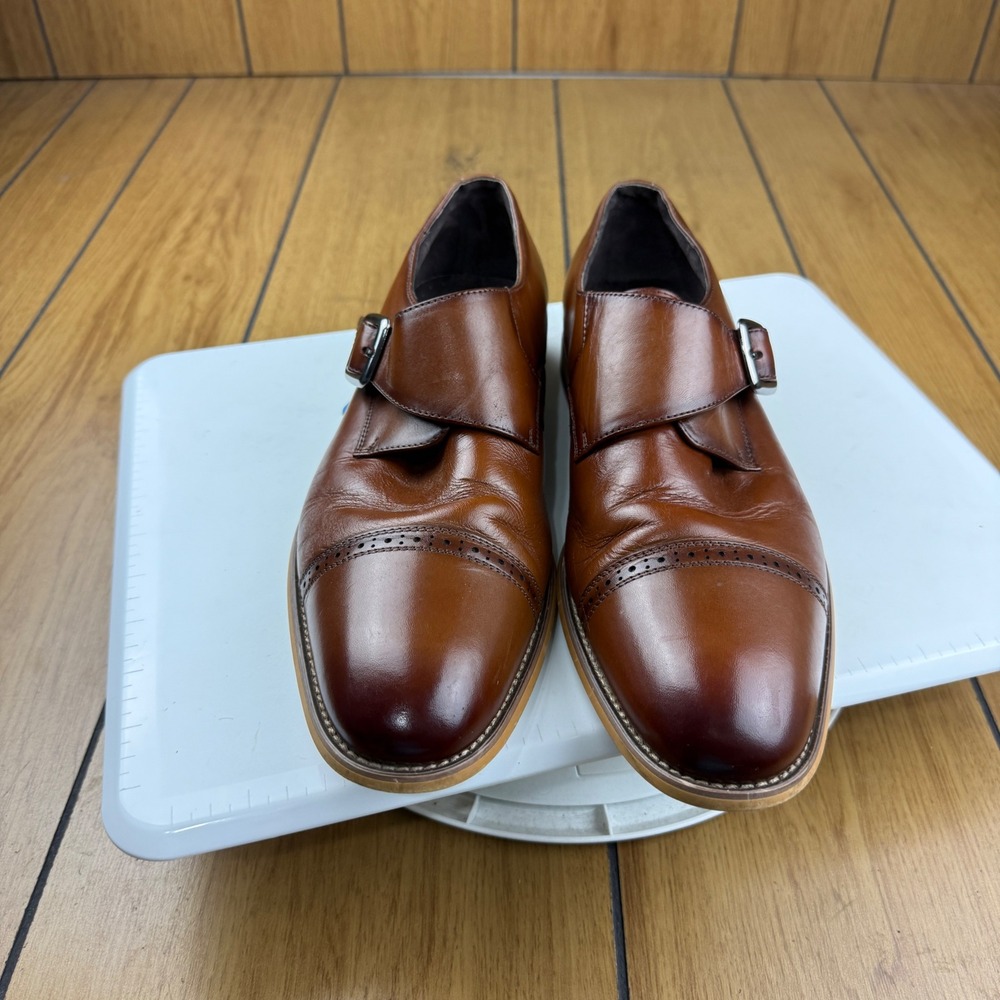 Stacy Adams Mens Cognac Brown Leather Cap Toe Single Monk Strap Shoes 25162-221 - Picture 16 of 16